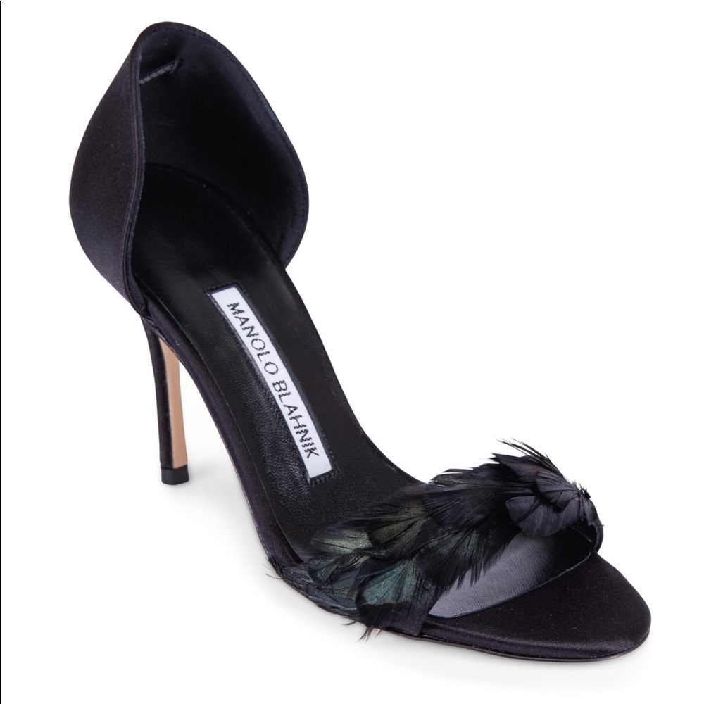 Manolo Blahnik “Catalina” D’orsay black feather heels size 37.5